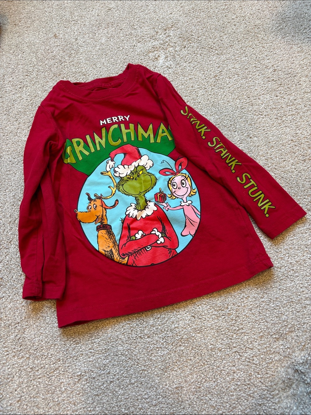 Merry Grinchmas Red Kids Long Sleeve Tee